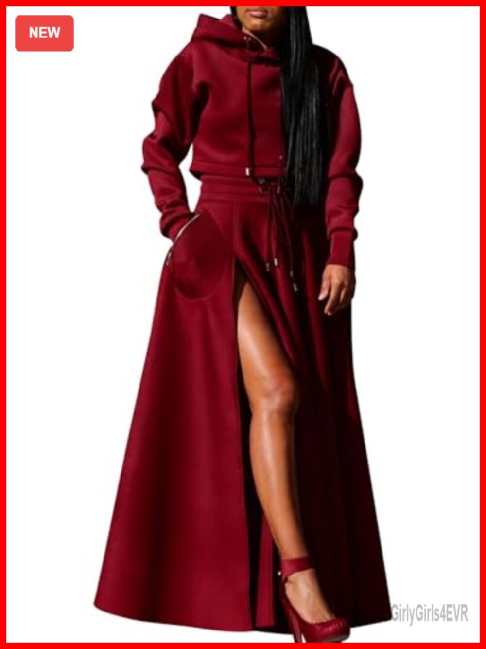 Women's 2 Piece Hooded Sweatsuit Set Long Sleeve Hoodie Maxi Skirt